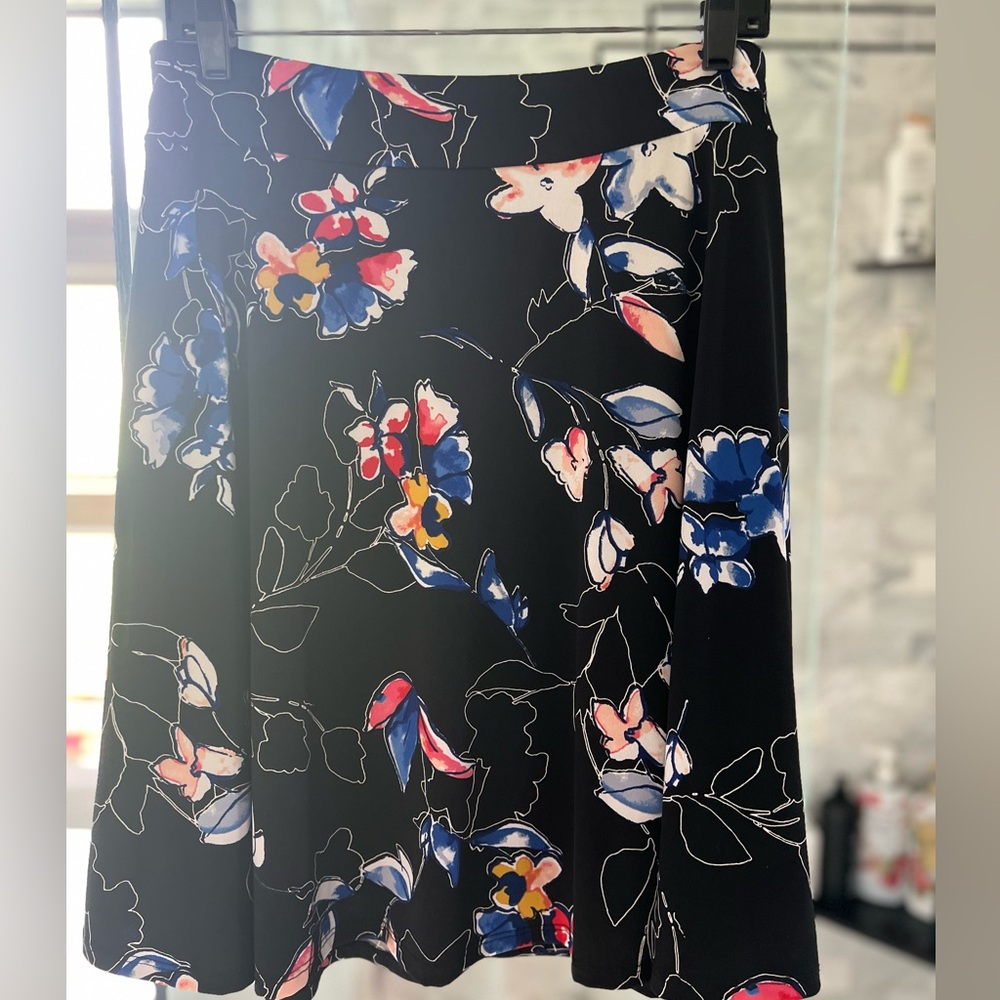 Renee C. Floral Black Skirt